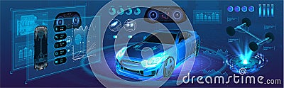 Auto service of the future, high-tech diagnostics car Vector Illustration